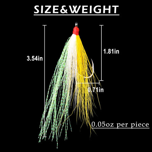Shaddock Fishing 5 Bucktail Teasers with Hook Saltwater, Fishing Teaser Lures Flounder Rig Fishing Jig Hooks Colors