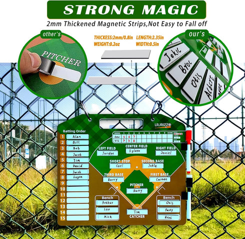 Magnetic Baseball Lineup Board - Baseball Lineup Cards for Dugout, Clipboard for Coaches, Softball Marker Boards (Brown)