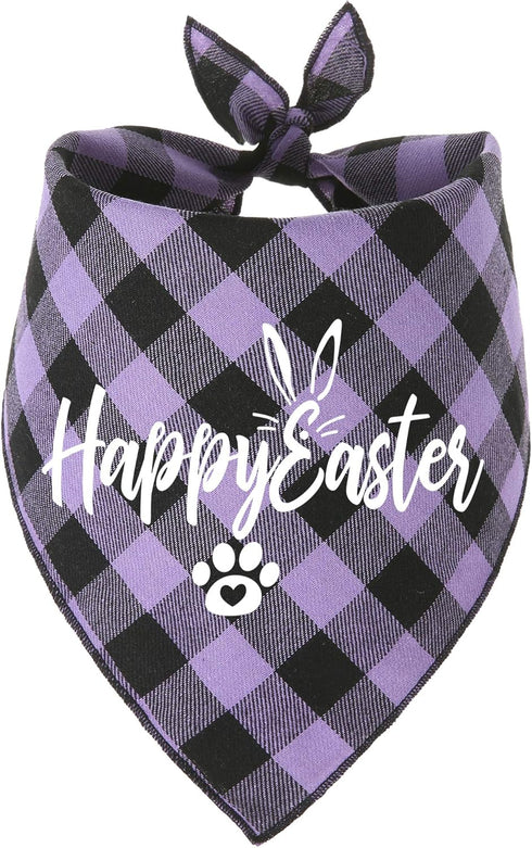 Dog Easter Bandana, 2 Pack Buffalo Plaid Puppy Scarf with Designer Painting