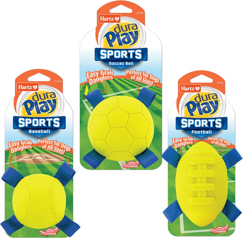 Hartz Dura Play Sports Ball Variety Dog Toy, Bacon Scented Squeaky Latex