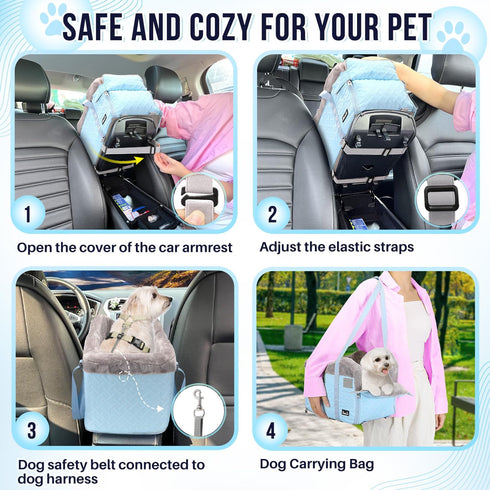 9 lbs, SlowTon Console Dog Car Seat - Portable Center Dog Car Seat for Small Dogs up to Washable Pet Carseat with Soft