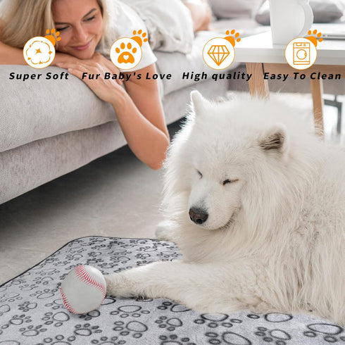 Fleece Blanket for Small Medium Dogs, Washable Puppy Blanket with Cute Paw Print for Bed Couch Protection