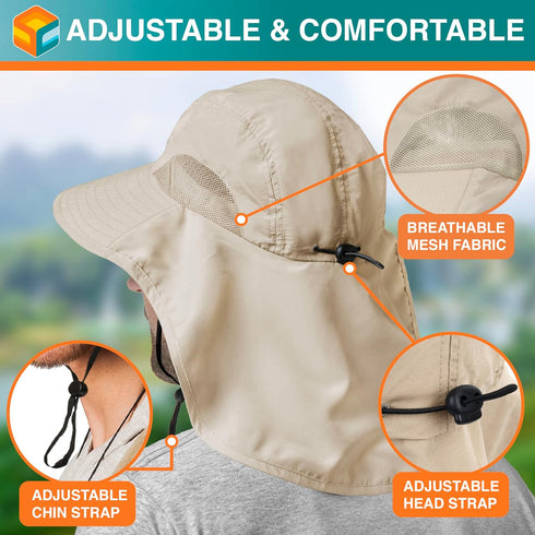 SUN CUBE Wide Brim Sun Hat with Neck Flap, UPF50+ Fishing Safari Hat for Men Women, Beach Protection