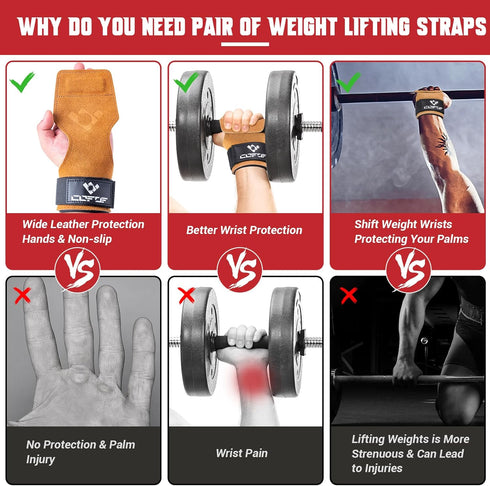 Weight Lifting Wrist Strap - Double Layer Leather Adjustable Neoprene Padded Gym Workout Lifting Hooks