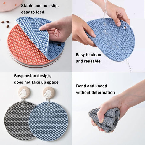 Cat Food Dishes, Stainless Steel Shallow Dish, Whisker Relief Wide Plate Pet Dishes with Non-Slip Placemat (4 PCS)