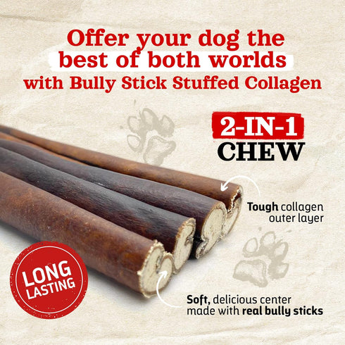 Natural Farm Bully Sticks Stuffed Collagen Sticks for Dogs (4-5 Inch, 10-Pack), Rawhide-Free Collagen Sticks, Natural Dog Chews, Long Lasting, Small, Medium and Large Dogs, Great Rawhide Alternative
