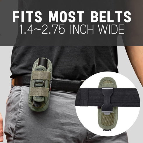 TH1 Tactical Flashlight Holster Duty Belt Pouch with Stretchable Rotatable Clip for Security Belt