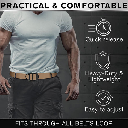 TECEUM Tactical Belt – Coyote B4 S, Heavy-Duty Military Work Hiking Rigger Utility EDC Men’s Belts with Quick-Release