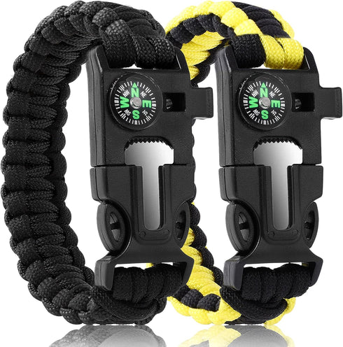 Survival Bracelets for Men - Paracord Tactical 5-in-1 Camping Gear Kit with 12-ft Detachable Parachute Rope, Fire