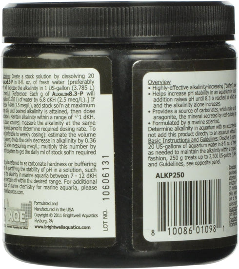 Brightwell Aquatics Alkalin8.3-P, Alkaline KH Buffer Powder for Marine and Reef Aquariums, 250-g