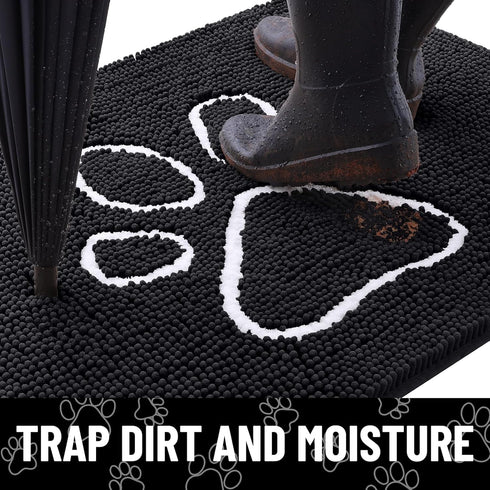 smiry Dog Door Mat for Muddy Paws, Absorbent Dirt Trapper Non-Slip Washable Mat, Quick Dry Chenille, 40x32 Inches,