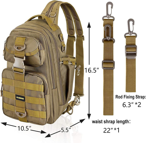 PLUSINNO Water-Resistant Fishing Backpack Tackle Bag with Rod Holder, Ideal Fishing Gifts for Men