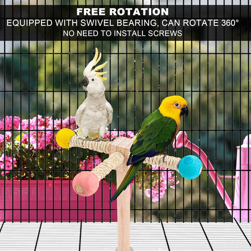Gosknor 360 Bird Stand Perch Toy, Premium Wooden Interactive Spinning Parakeet Toys Degree Free Rotation Practical Bird