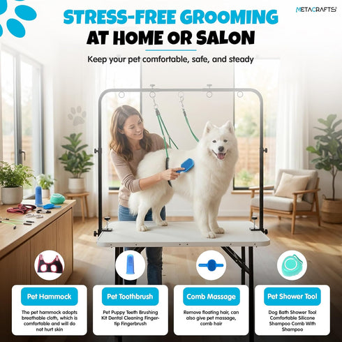 Hammock 42" Dog Grooming Arm with Adjustable Dog Grooming Stand with Clamp for Table, Foldable Stainless Steel Grooming