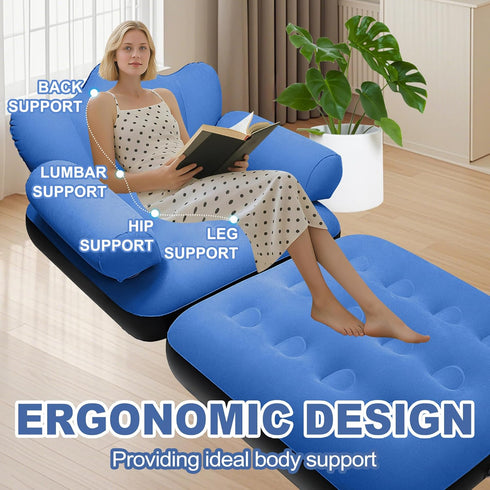 Camping-1pc SeaSlep Blow Up Pull Out Couch with Headboard,Inflatable Couch with Flocked Surface,Folding Inflatable