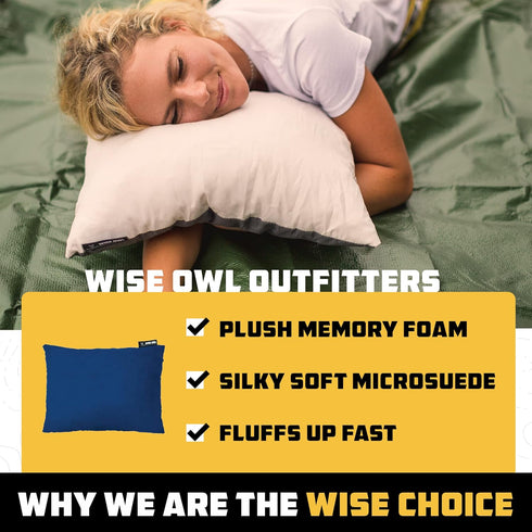 Wise Owl Outfitters Camping Pillow - Memory Foam Travel Pillow for Airplane Sleeping, Hiking, and Outdoor Use