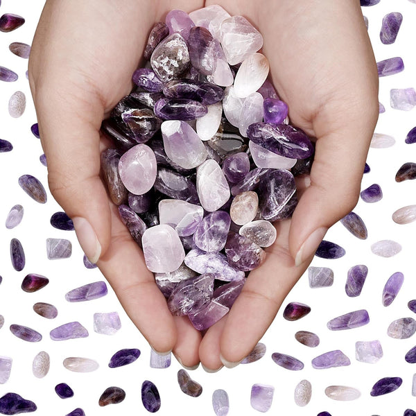 Amethyst Crystal Chips Bulk, Polished Tumbled Aquarium Gravel Rocks with Pink Quartz Bracelets