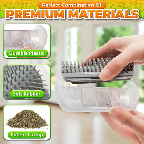 Cat Corner Scratcher - Self Groomer Wall Brush with Face Scratchers and Catnip for Indoor Cats - Easy to Install