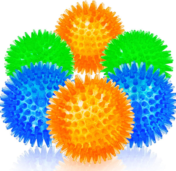 Squeaky Fetch Spike Balls TPR Toys for Small Dogs, Puppy Rubber 6 Pack, Bright Colors Chew Teething Toys