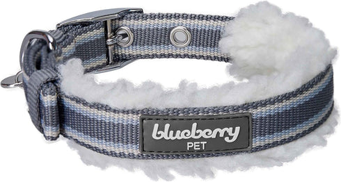 Blueberry Pet Soft & Comfy Multi-colored Stripe Fleece Padded Adjustable Dog Collar, Grey, Neck 9-12.5"