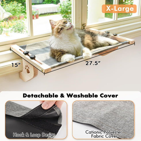 Hammock AMOSIJOY Cat Sill Window Perch Sturdy Cat Window Seat with Wood & Metal Frame for Large Cats, Easy to Adjust
