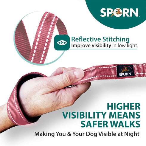 Double Handle Heavy Duty Dog Leash, Built-in Elastic, Reflective Stitching for High Visibility, Pink