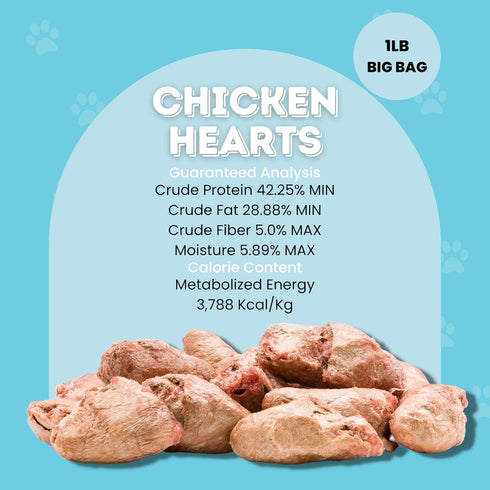1LB hotspot pets Freeze Dried Chicken Hearts for Cats & Dogs - BIG BAG- Made in USA -Single Ingredient All Natural