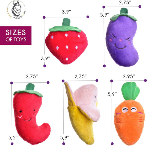 Pets&Goods Plush Squeaky Chew Toys for Small Dogs, 6-Pack Fruit & Vegetable Toy Set