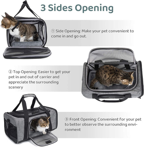 TSA Approved Pet Carrier for Small Cats Dogs - Travel Bag with 5 Mesh Windows, 3 Entrances, and Locking Safety Zippers