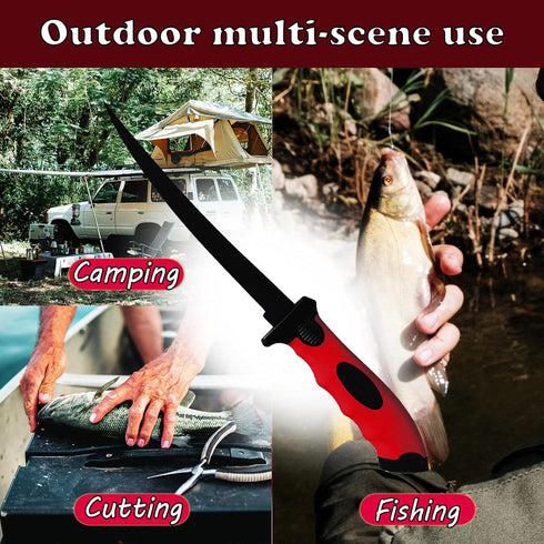 Fish Fillet Knife, 7 Inches Professional Fishing Fillet Knife Set Stainless Steel Blade in Corrosion Resistant Coating, with Sharpener and Cutting Resistant Gloves, for Fishing and Outdoor, Red by HOWORR