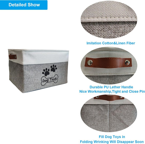Dog Toy Basket | Collapsible Toy Box with Handles | Foldable Dog Toy Bin for Pet Accessories
