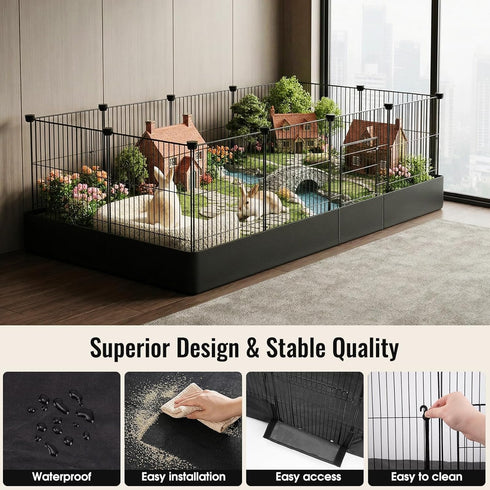 PAWING 12 Panels Small Animal Playpen with Waterproof Mat - Durable Metal Wire Yard Fence for Guinea Pigs, Kittens