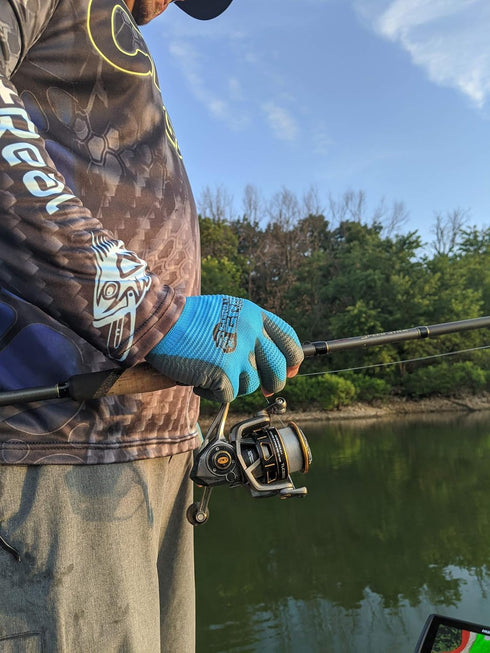 Gorilla Grip MAX Fingerless Gloves, Breathable Work and Fishing Gloves with Ribbed Gripping Surface, Blue and Black,