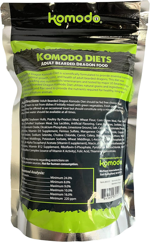 Komodo Diets Adult Bearded Dragon Food, Natural Grains, Essential Nutrients for Growth and Color, 14 oz