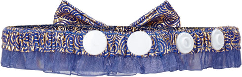 Blueberry Pet Gold Print Lucky Clouds Cat Collar - Breakaway Lace Choker in Blue with Bow Tie