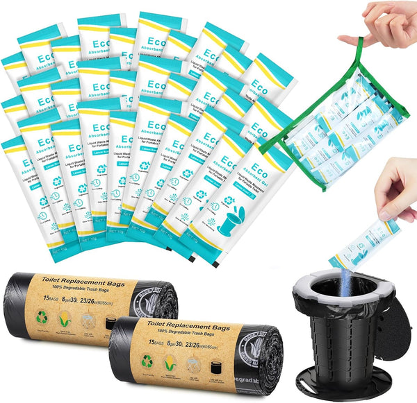 BLIKA 30 Count Camping Toilet Bags Eco Absorbent Gel Set, Portable Toilet