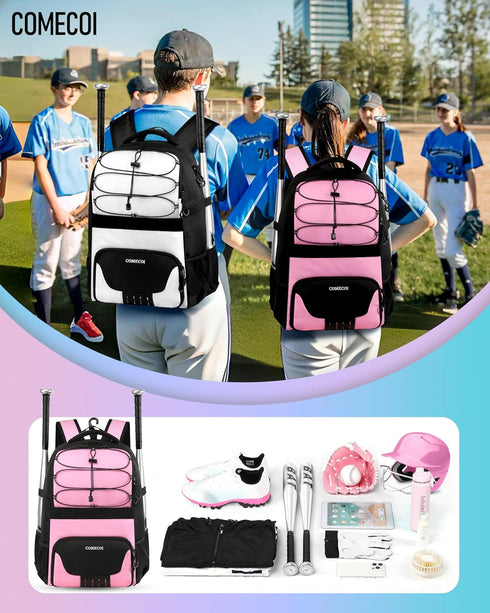 Softball Bag - Lightweight Baseball Backpack with Shoes Compartment, Fence Hook for TBall Bat & Equipment