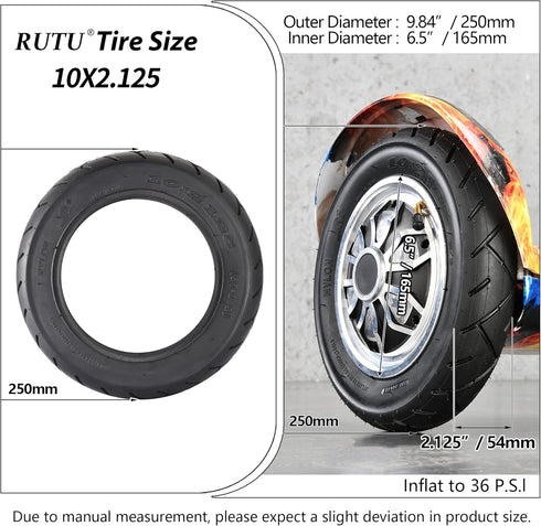 RUTU Heavy Duty 10x2 / 10x2.125 Tire - Compatible with Smart Electric Balance Scooter Bike, Bicycle, Tricycle, Stroller Replacement Wheels - For 10 inch Tires with 6 inch Rims by RUTU