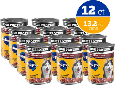 13.2 oz. 12 Count Pedigree High Protein Wet Dog Food, Adult Soft Canned Dog Food, Beef & Bison Flavor, Cans