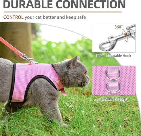 PUPTECK Soft Mesh Cat Vest Harness and Leash Set, Escape Proof Padded Pet Harness for Small Dogs, Pink Large