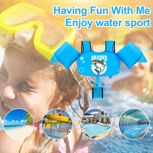 Kids Swim Vest Life Jacket for Boys and Girls - Toddler Floaties with Shoulder Harness Arm Wings for Ages 2-7