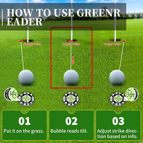 Golf Green Reader, 2 Pack, Golf Ball Marker with High Precision Horizontal Bubble, Gift for Men