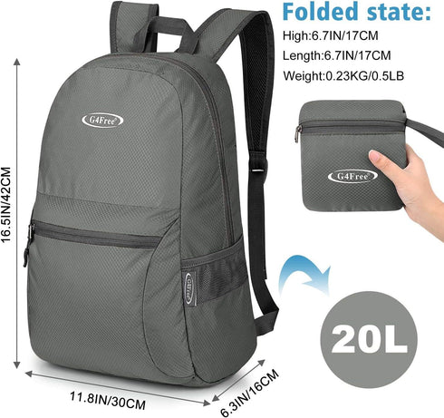 G4Free 20L Lightweight Packable Backpack, Travel Hiking Daypack Foldable for Men Women