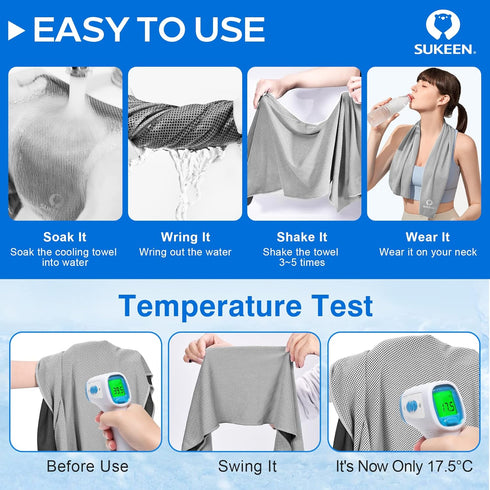 Sukeen Instant Evaporative Cooling Towel, 40”x 12” for Sports, Yoga, Golf, Gym, Neck, Workout and More