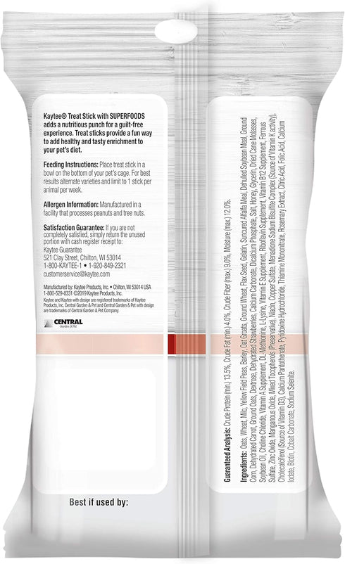 Kaytee Small Animal Treat Stick with Superfoods, Strawberry & Flax Seed, 5.5 oz