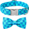 Maca Bates Blue Checkered Dog Collar with Bowtie, Adjustable Breakaway Plaid Collars for Small Medium Large XL Pets