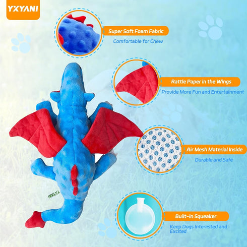 14 Inch Durable Plush Dinosaur Dog Toys with Squeaker, Crinkle Paper Stuffed Chew Toys for Small Middle and Large Dogs