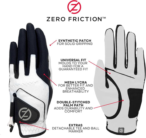 Junior Compression-Fit Synthetic Golf Gloves, Zero Friction, Universal Fit One Size