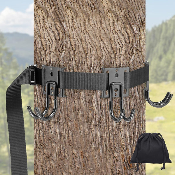 PAMASE Tree Stand Gear Hangers with 3 Metal Hooks, Thick Strap Bow Hanger for Hunting Equipment