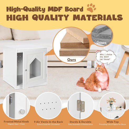 ZENY White Cat House & Litter Box Enclosure with Ventilation